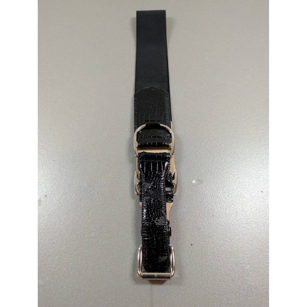Black Croc Embossed Wide Elastic Waist Belt Silver Buckle BE1071‎ ML